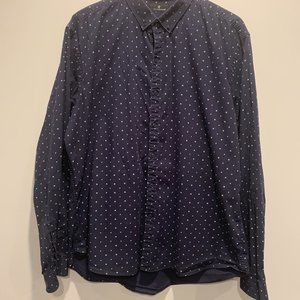 Mens XXL Long Sleeve Button Down Shirt, Navy Blue Patterned, 7 Diamonds